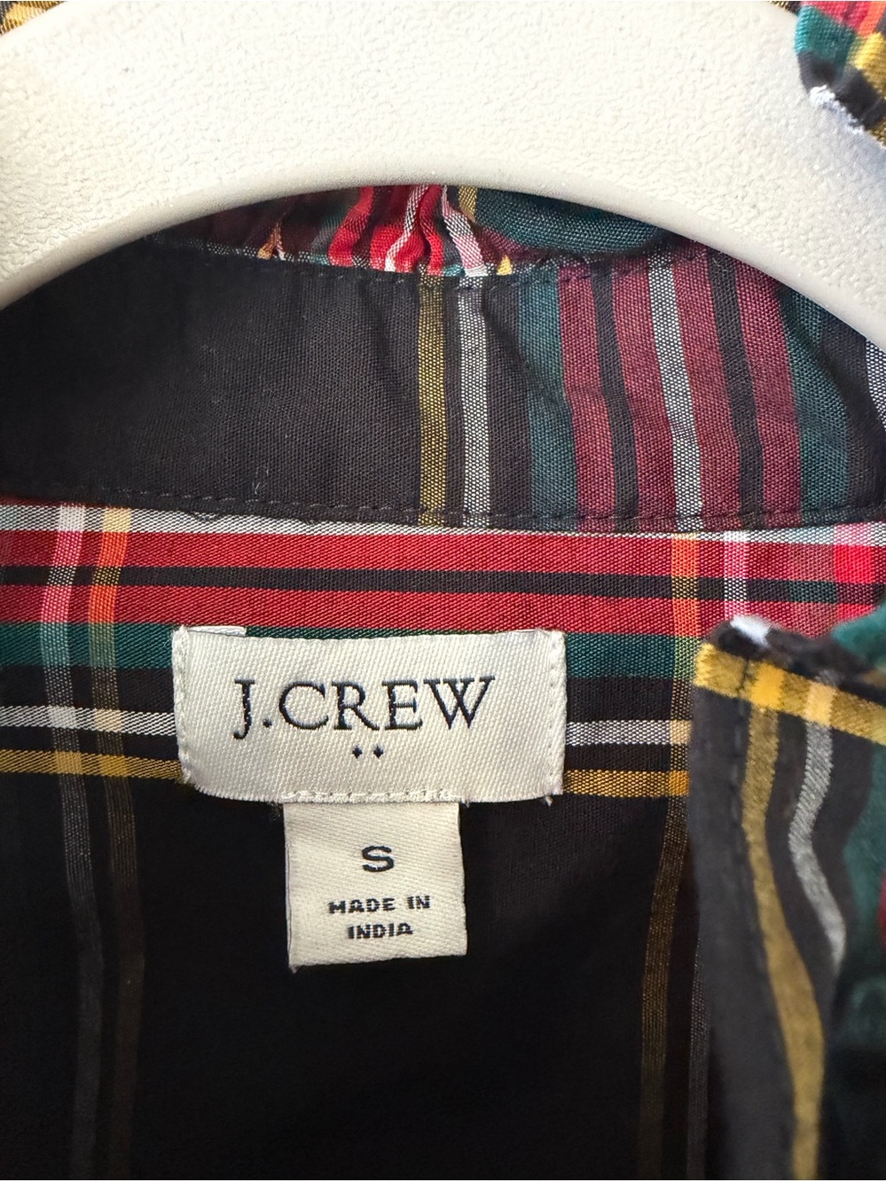 J.Crew Factory Ruffle Plaid Blouse With Rhinestone Buttons. Size small. - Picture 4 of 5